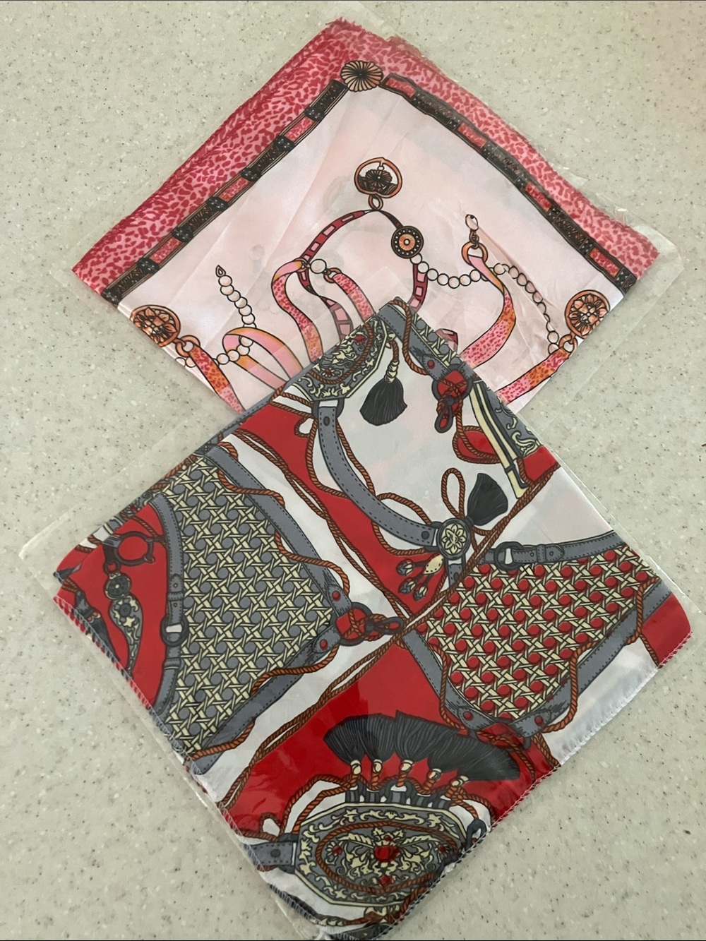 NEW IN PACKAGE Patterned Silk-Look Scarf Set of 2 - Picture 2 of 4